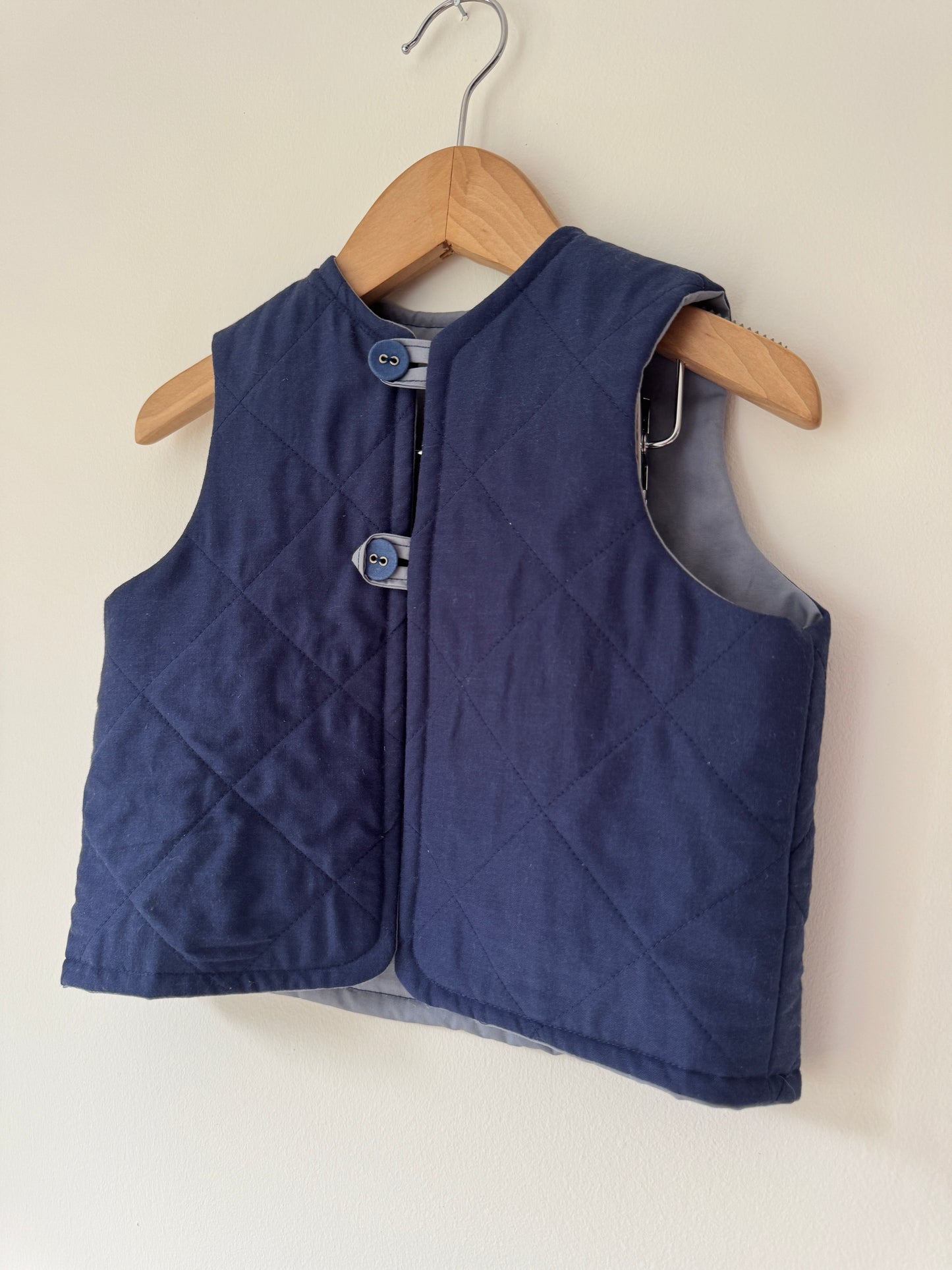 Blue squirrel quilted gilet 1-2 years