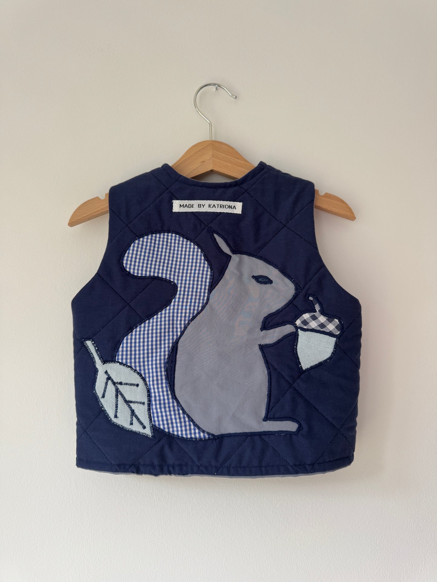 Blue squirrel quilted gilet 1-2 years
