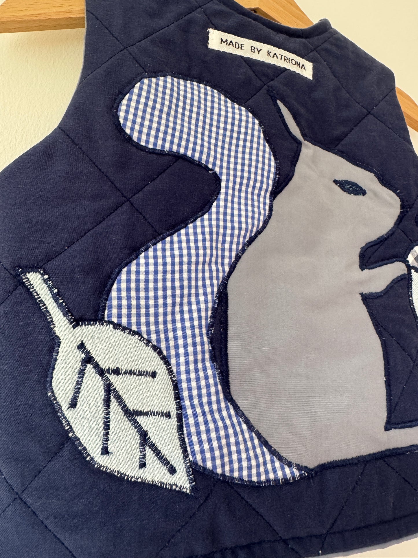 Blue squirrel quilted gilet 1-2 years