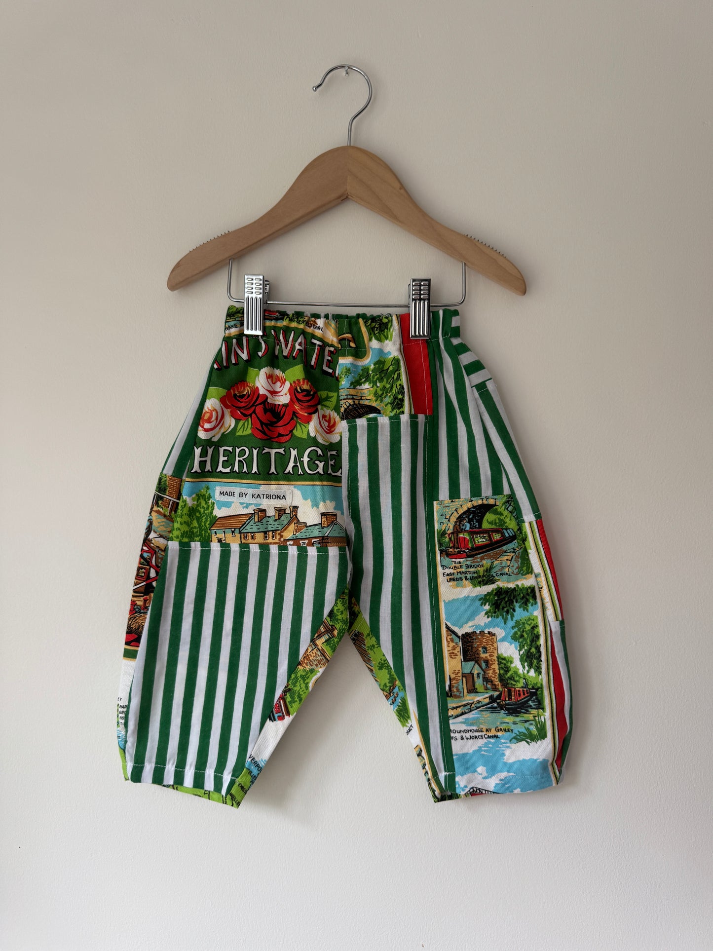 Heritage Vintage Tea Towel Striped Barrel Leg Pants 12-18 months
