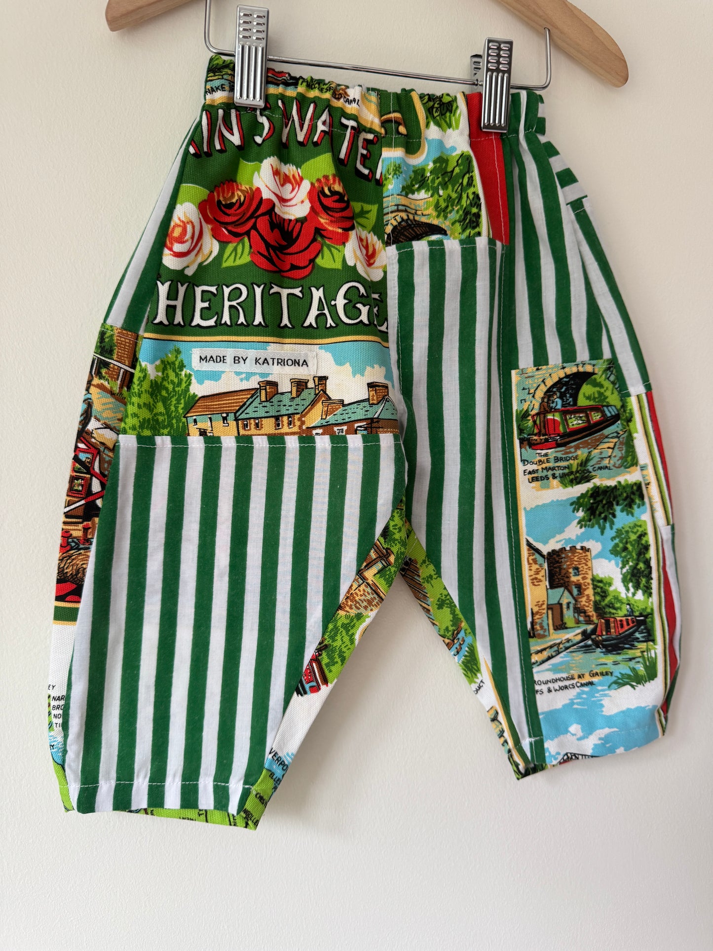 Heritage Vintage Tea Towel Striped Barrel Leg Pants 12-18 months