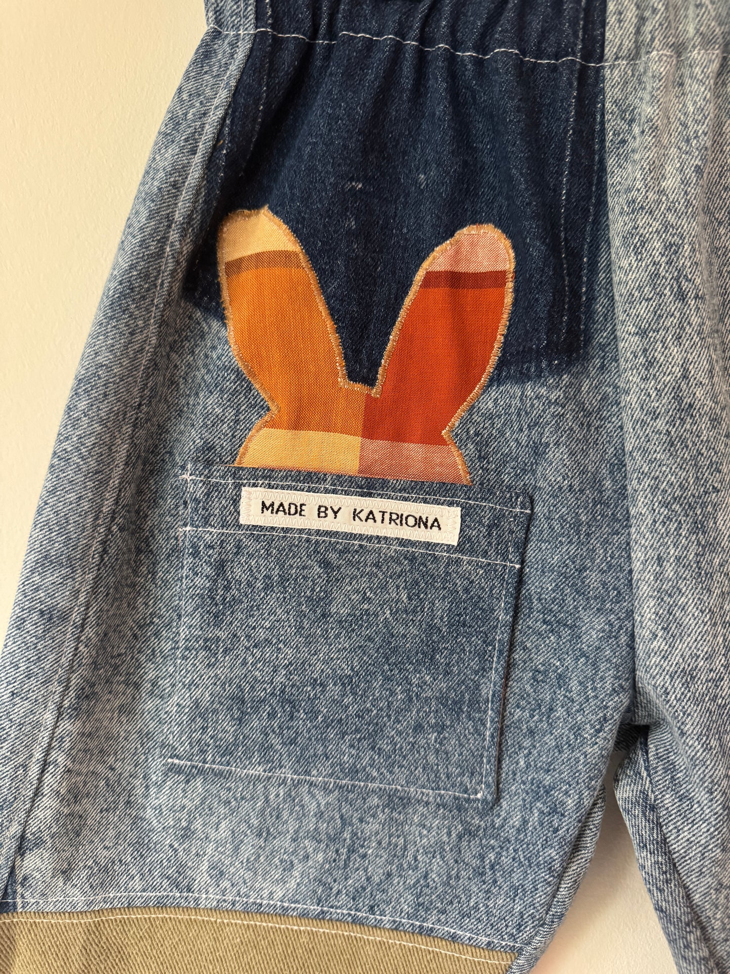 Veggie patch appliquéd denim barrel leg pants 2-3 years