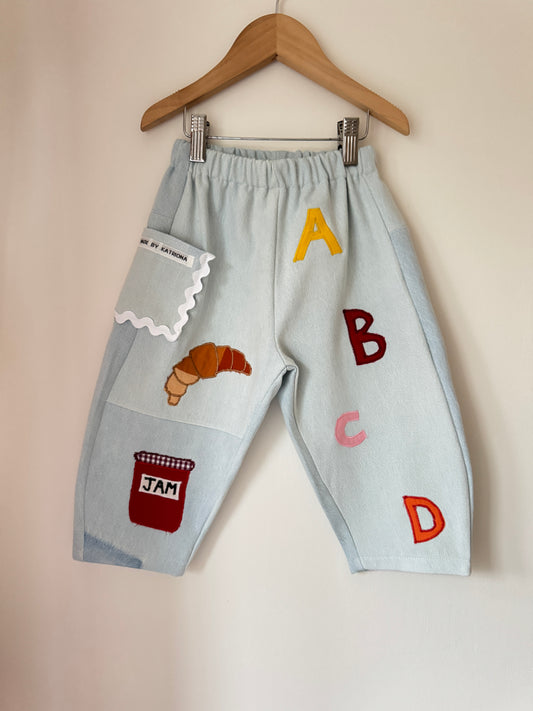 Alphabet, croissant & jam pants 2-3 years