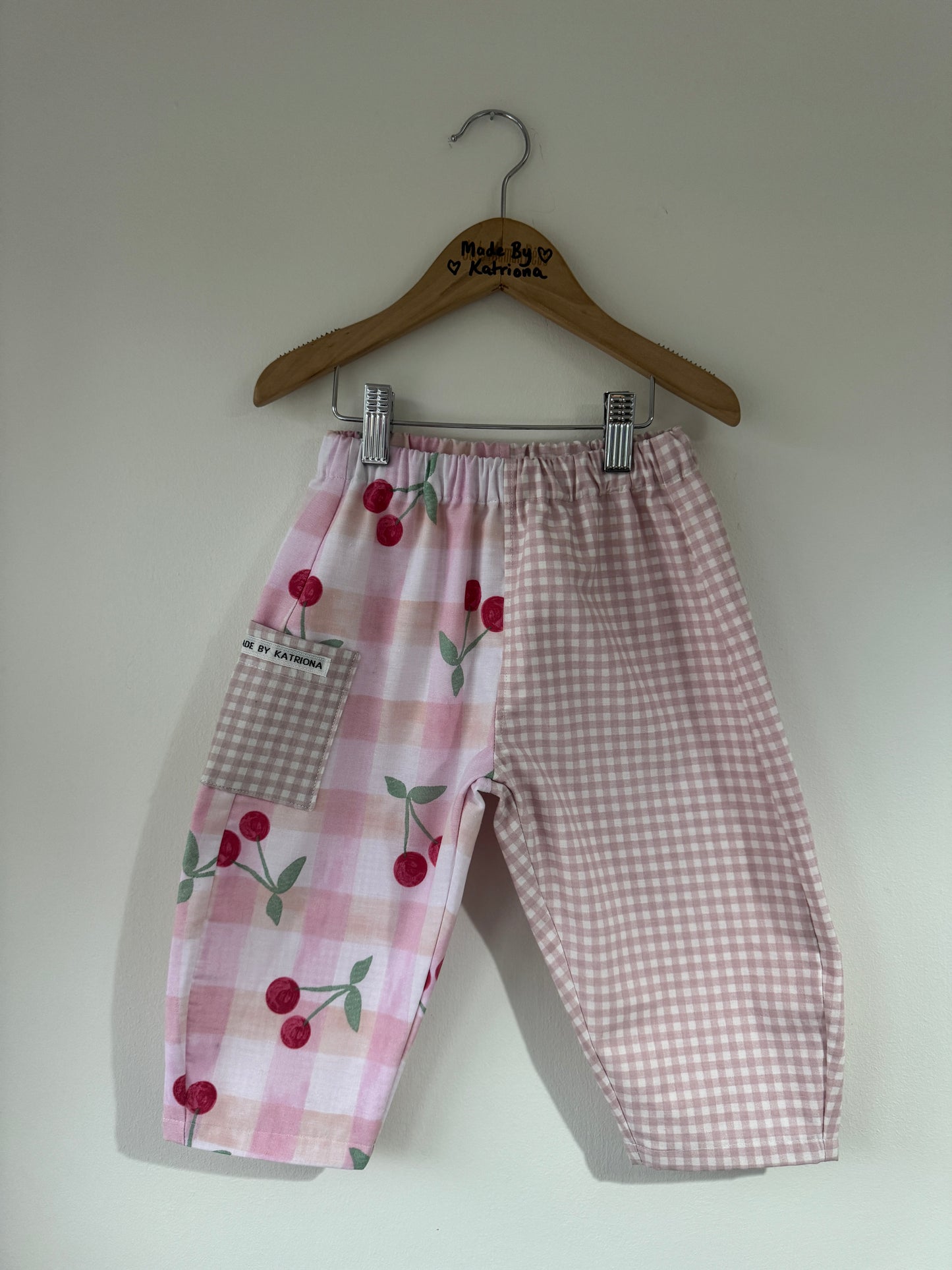 PRE ORDER Cherry print & pink gingham pants