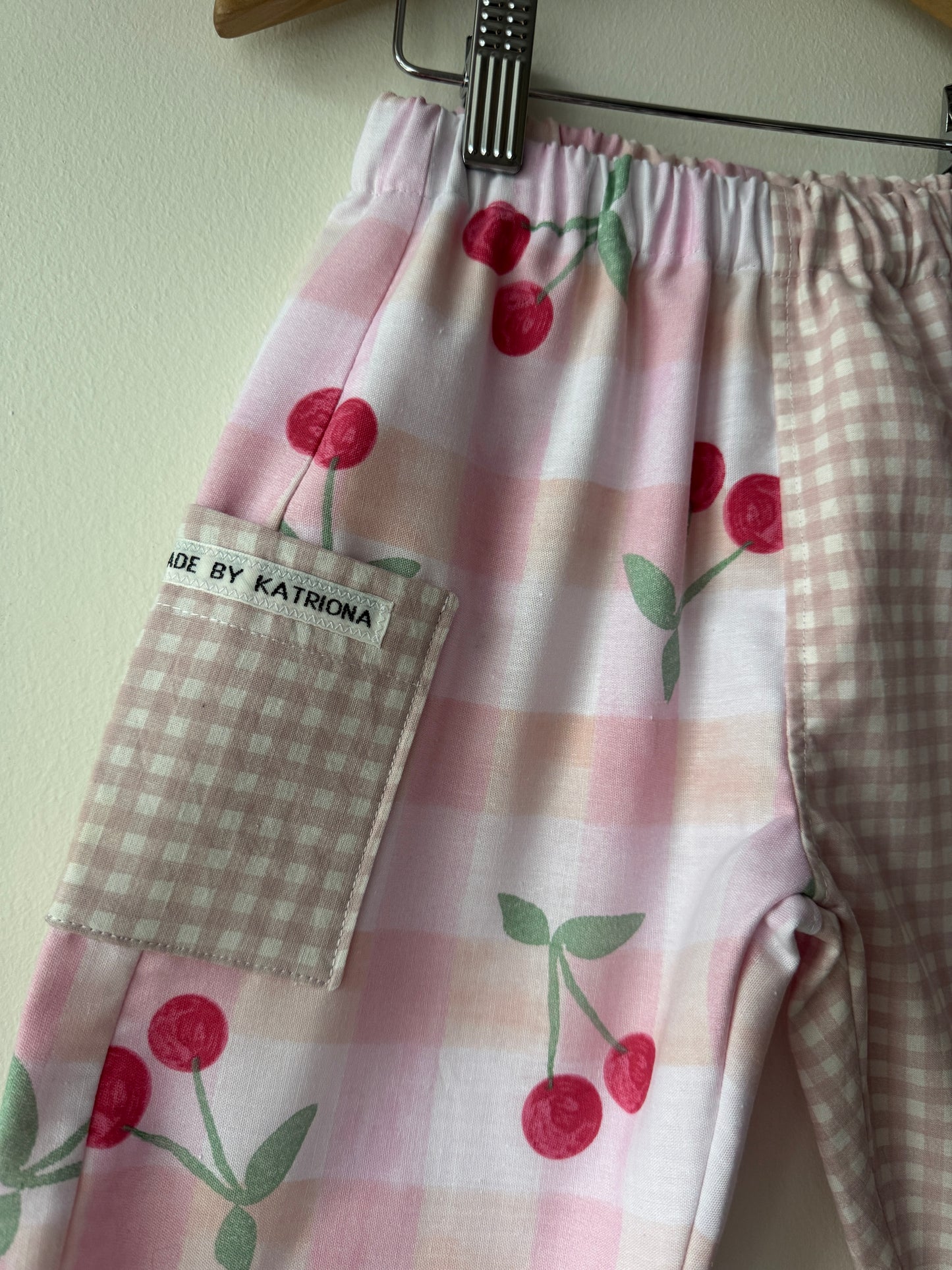 PRE ORDER Cherry print & pink gingham pants