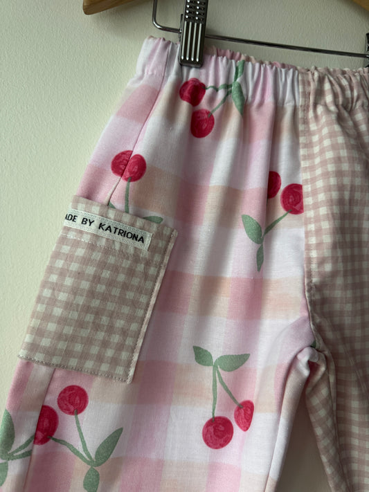 PRE ORDER Cherry print & pink gingham pants