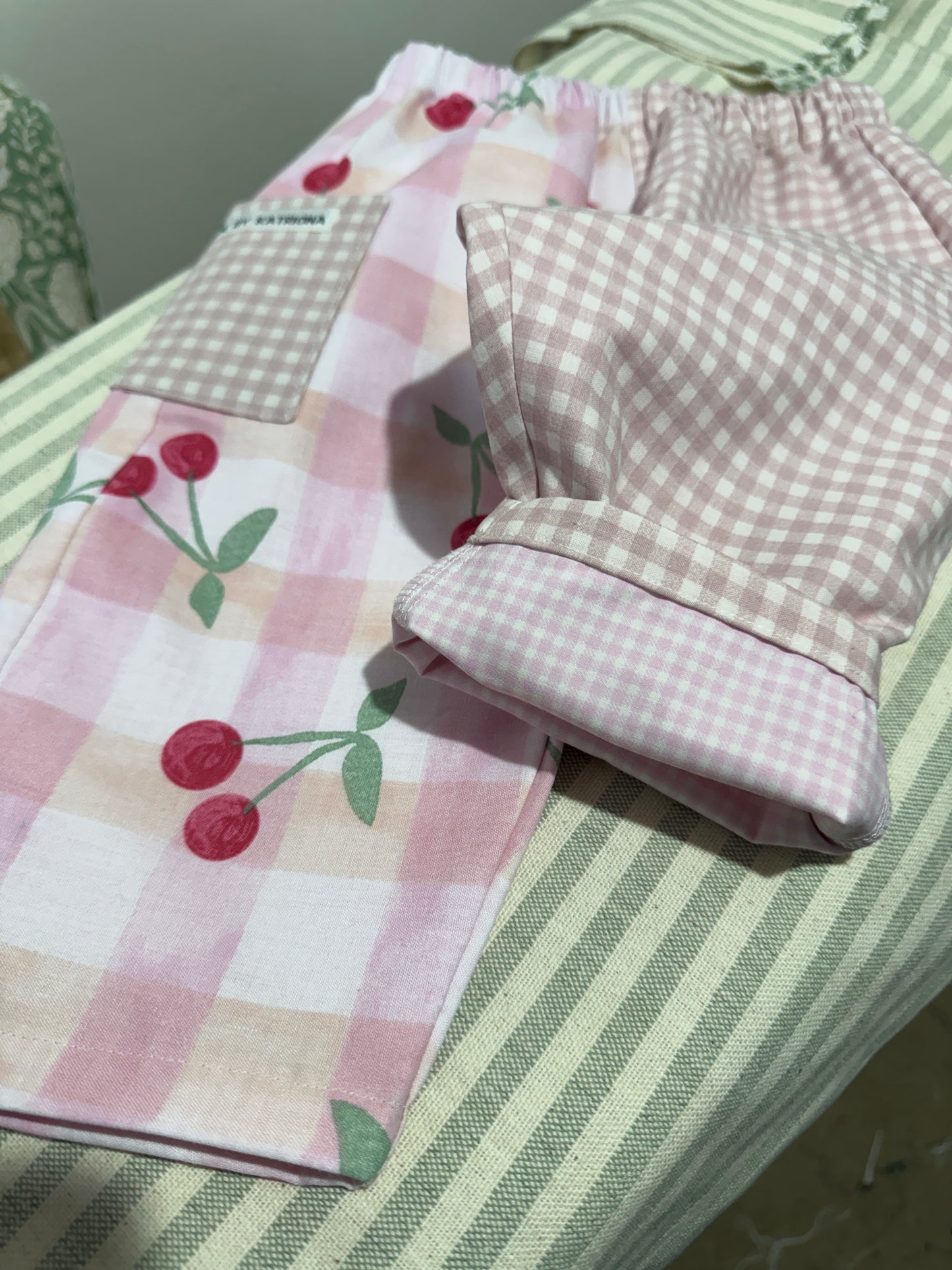 PRE ORDER Cherry print & pink gingham pants