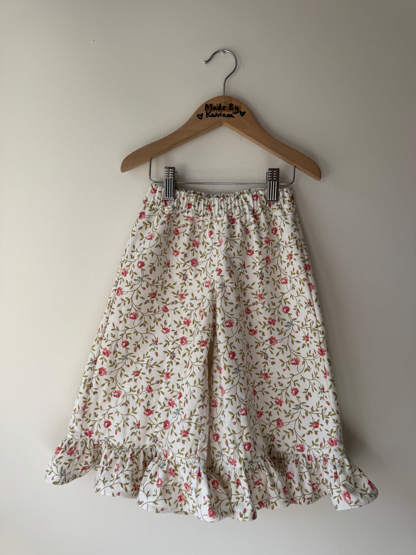 Vintage floral print wide leg with frills 2-3 years