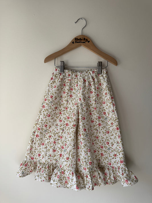 Vintage floral print wide leg with frills 2-3 years