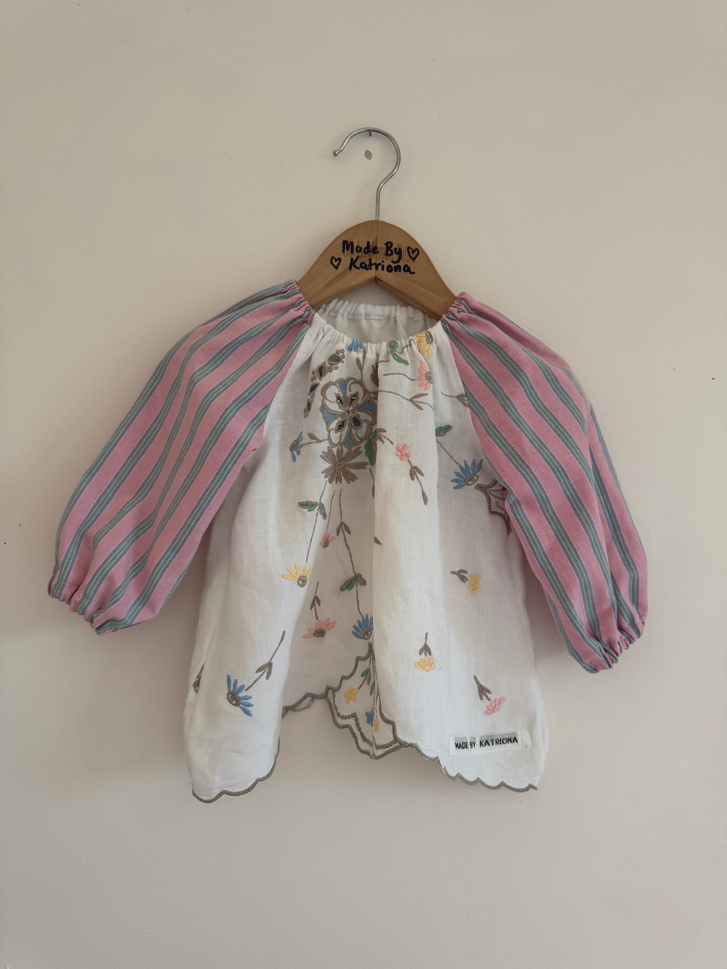 Pink striped balloon sleeve top & wide leg pant set 1-2 years