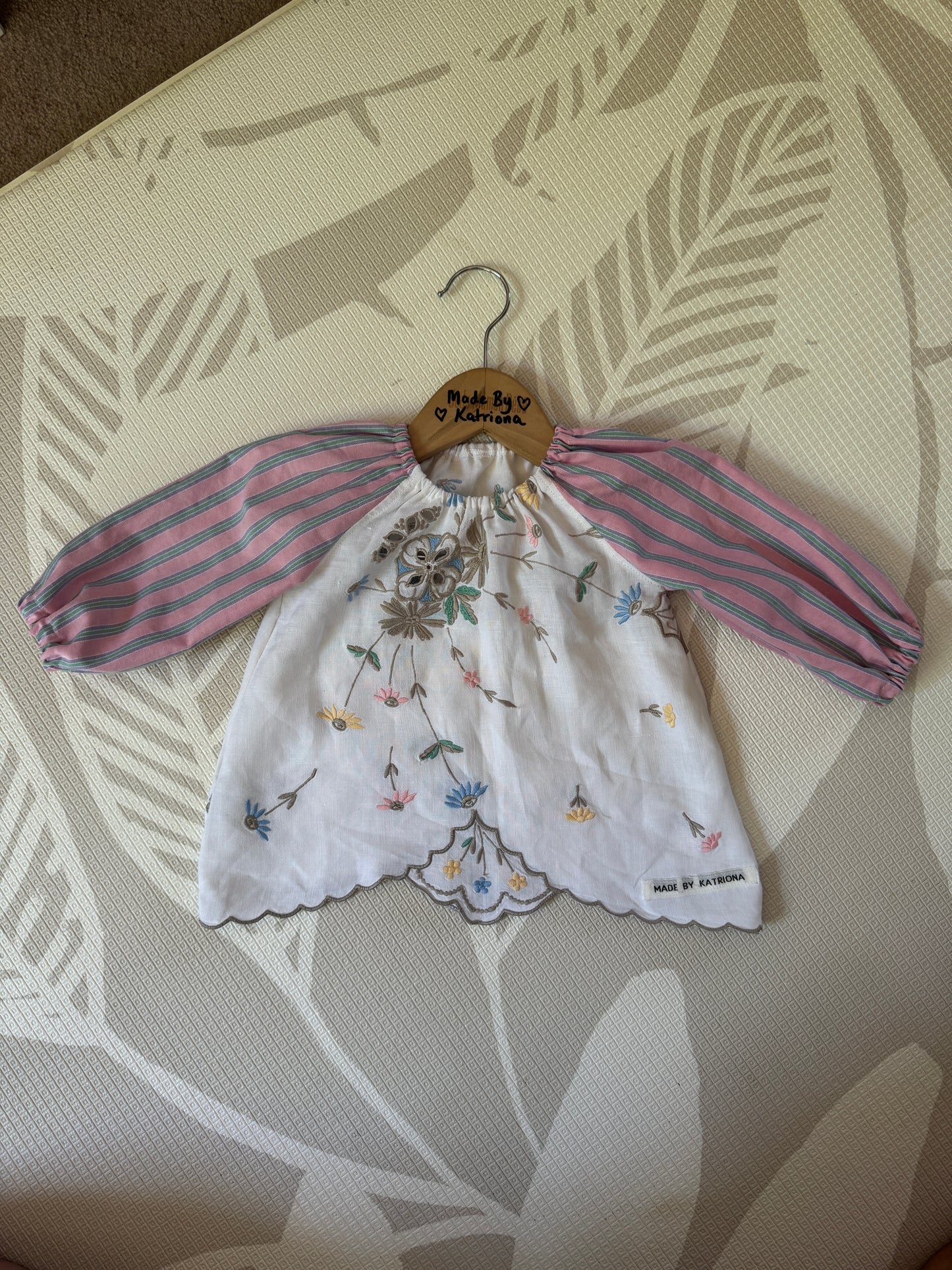 Pink striped balloon sleeve top & wide leg pant set 1-2 years