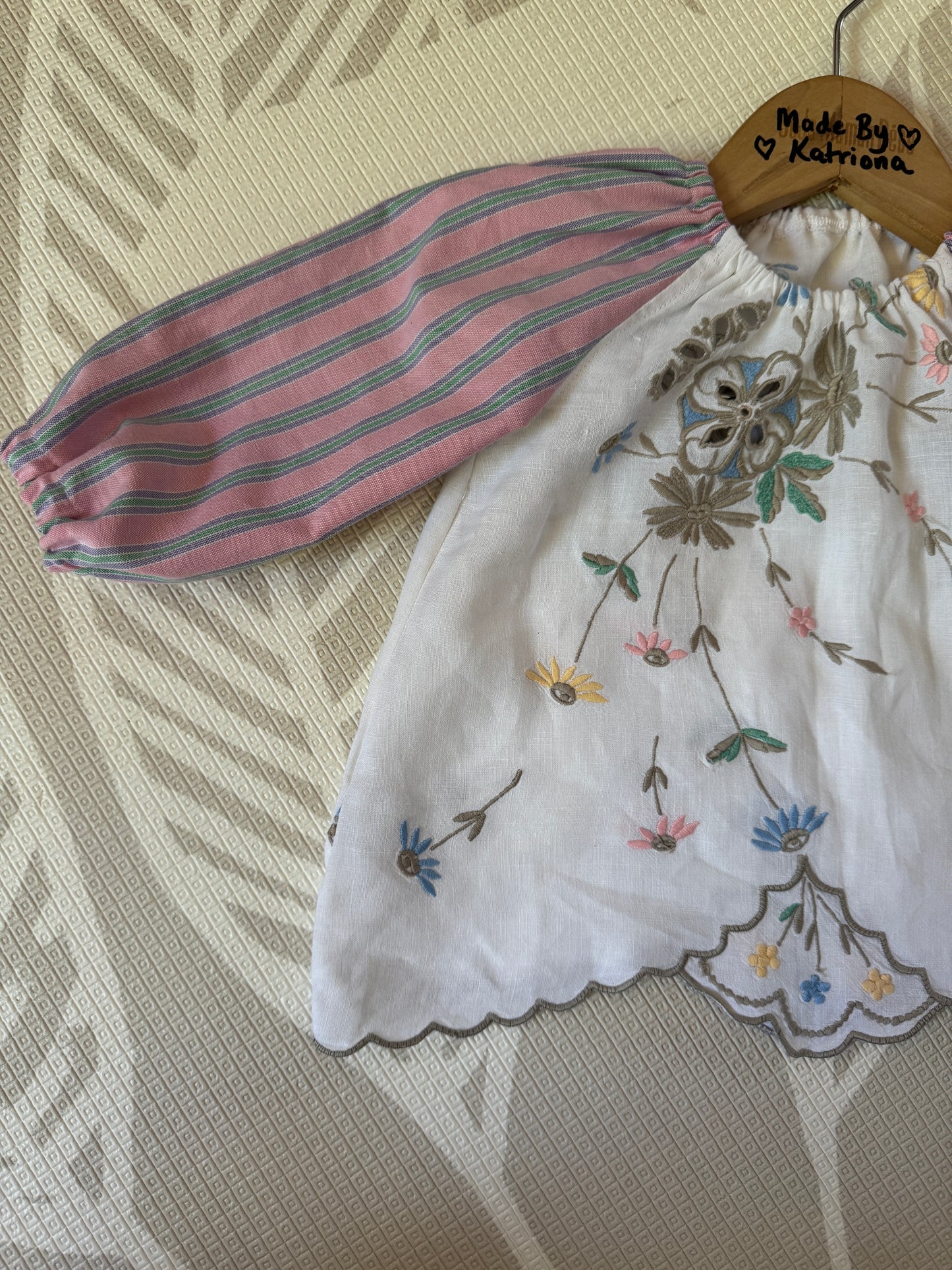 Pink striped balloon sleeve top & wide leg pant set 1-2 years