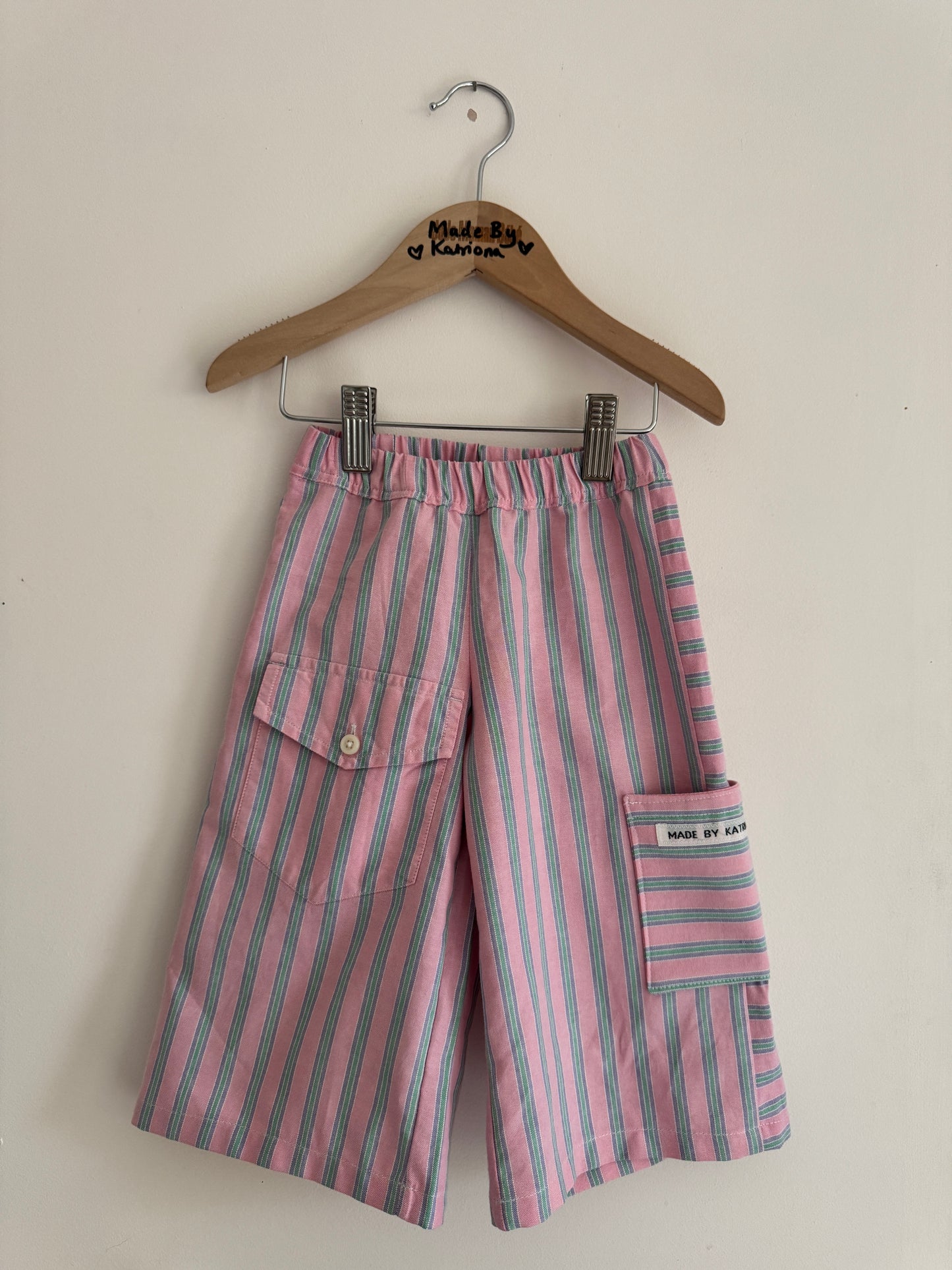 Pink striped balloon sleeve top & wide leg pant set 1-2 years