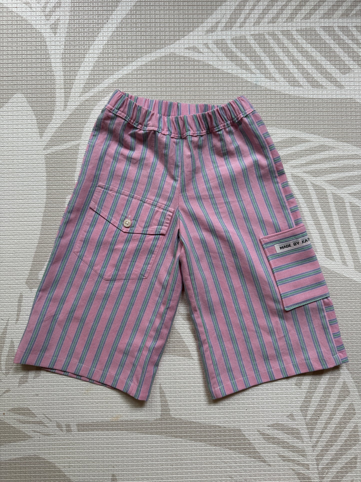 Pink striped balloon sleeve top & wide leg pant set 1-2 years