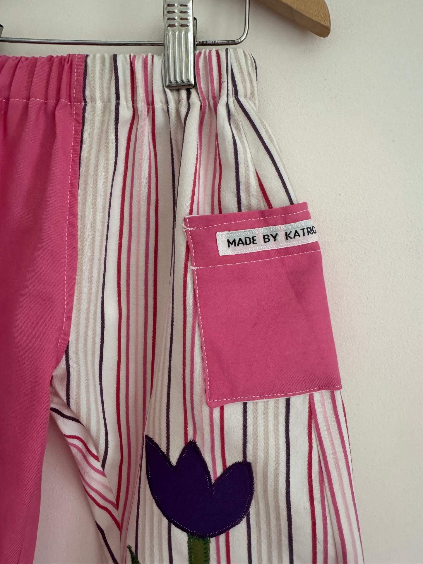 Pink & striped barrel leg pants 12-18 months with tulips