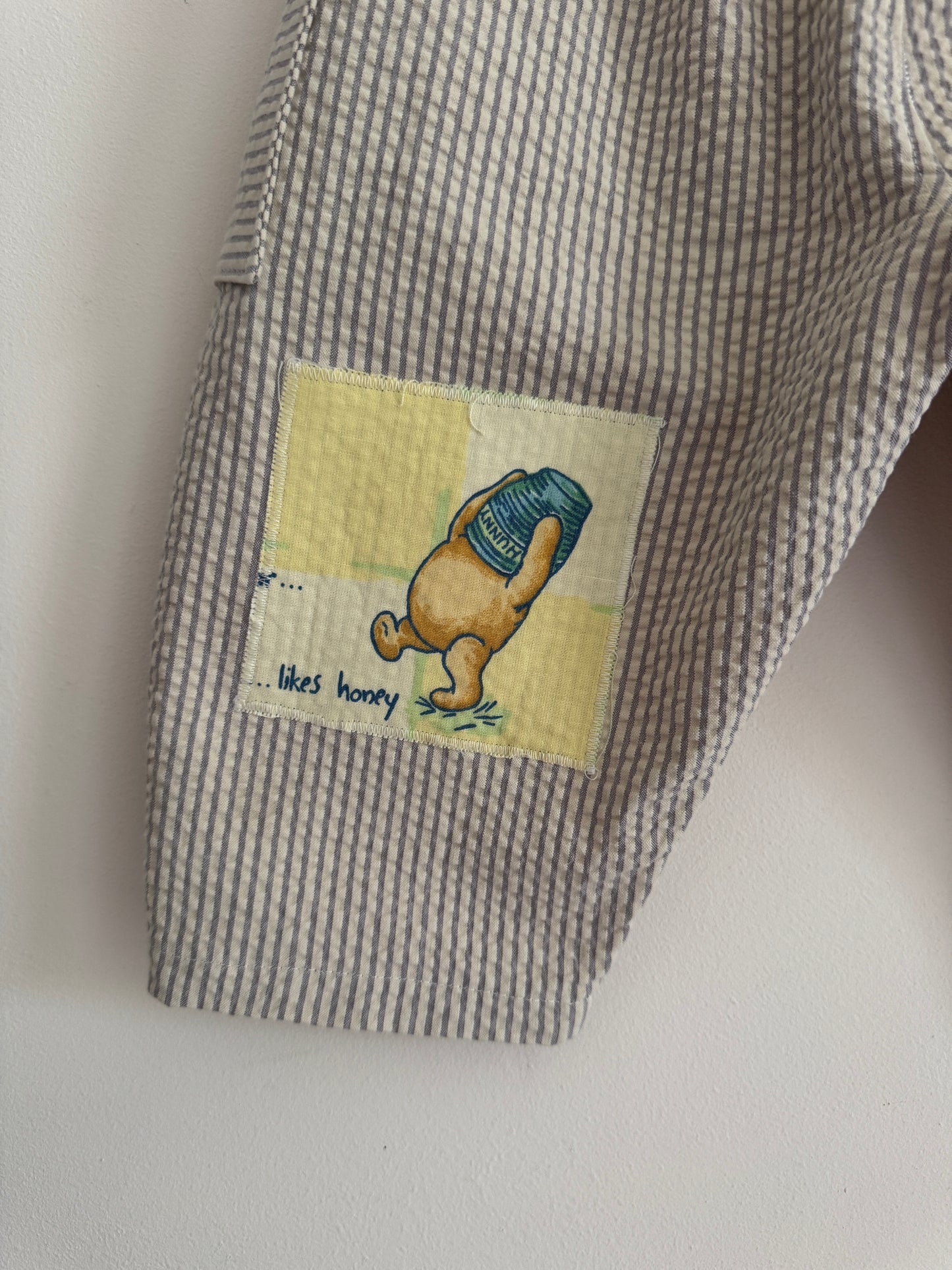 Striped barrel leg pants with Winnie the Pooh patches 18-24 months
