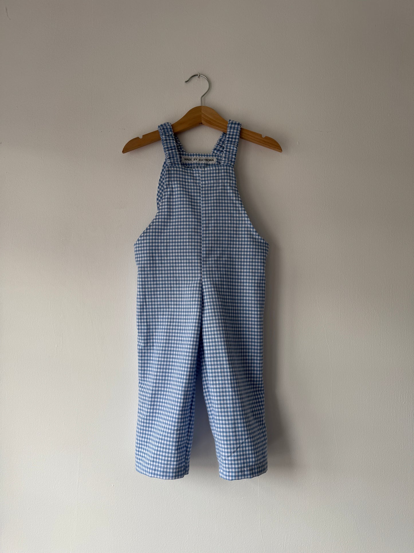 Sky blue gingham bunny dungarees