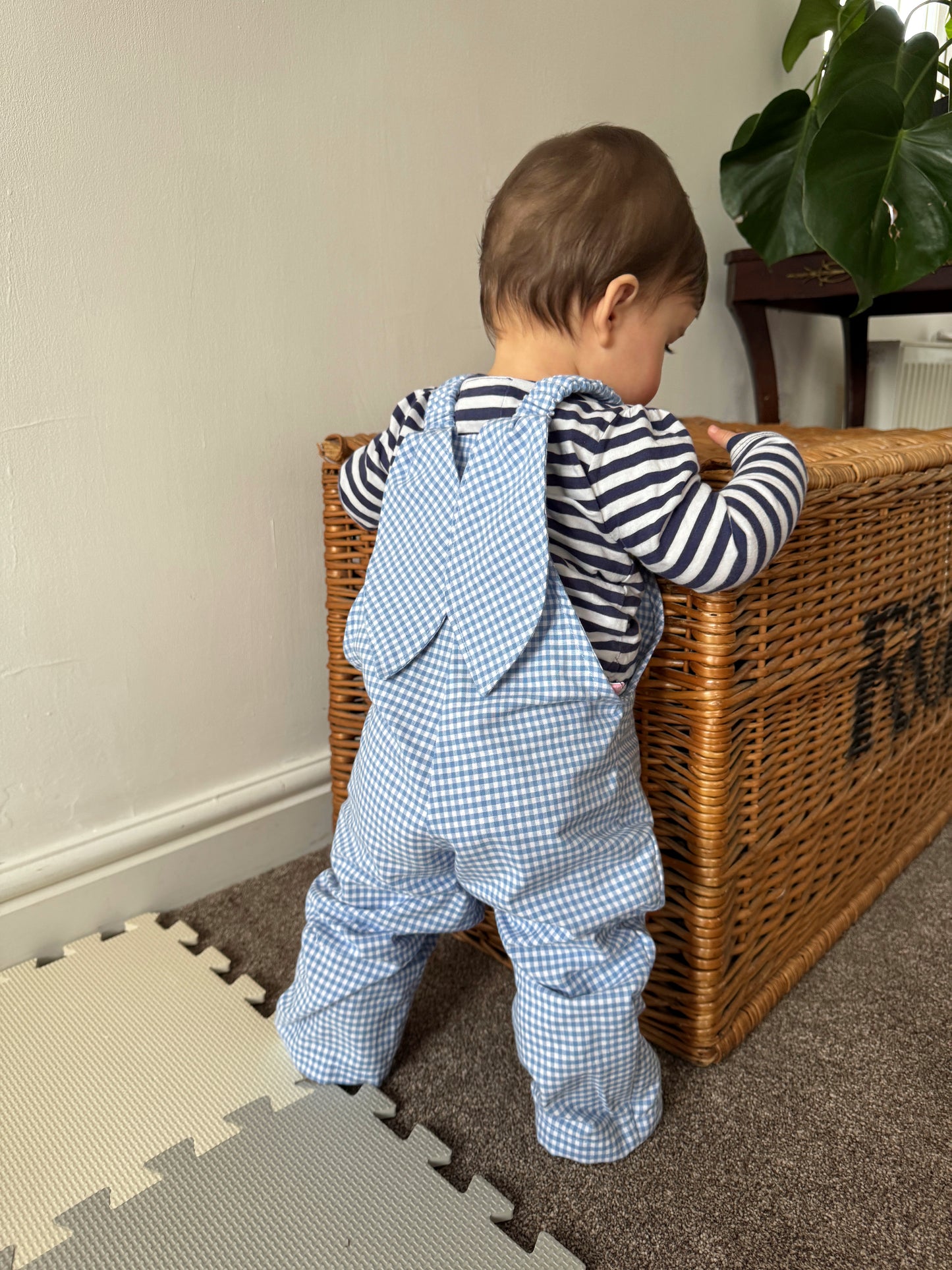 Sky blue gingham bunny dungarees