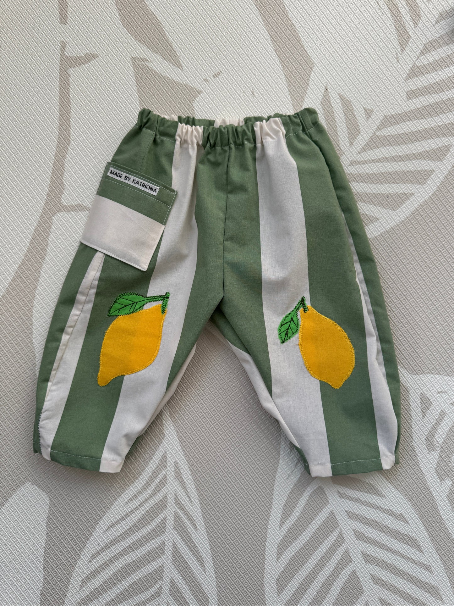 Striped pants lemon applique 6-9 months