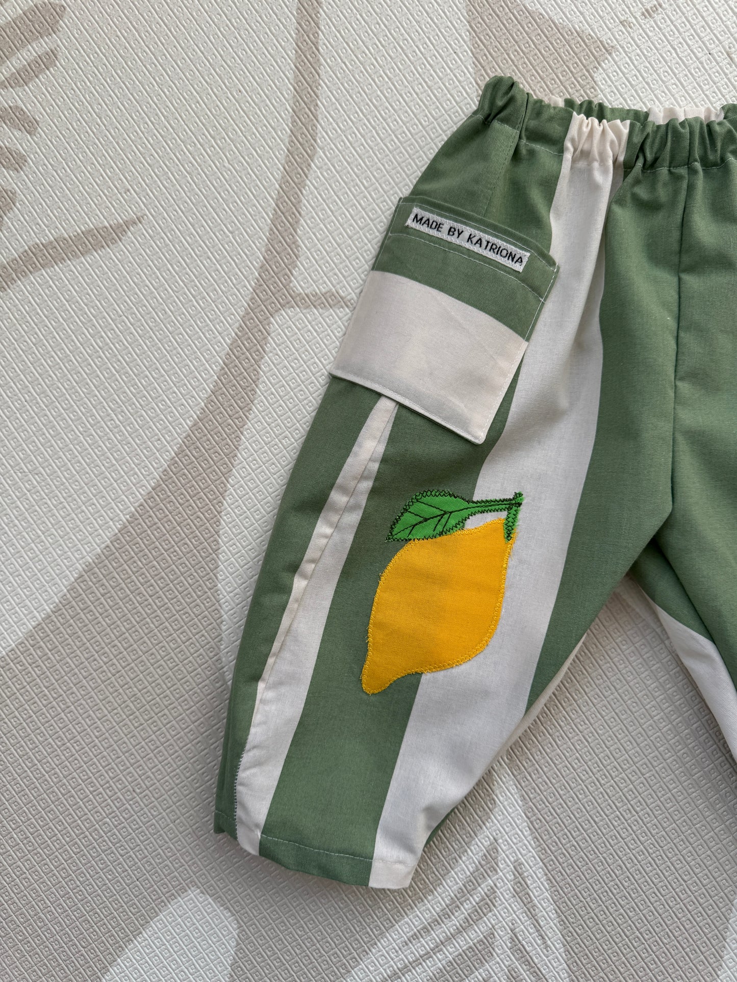 Striped pants lemon applique 6-9 months