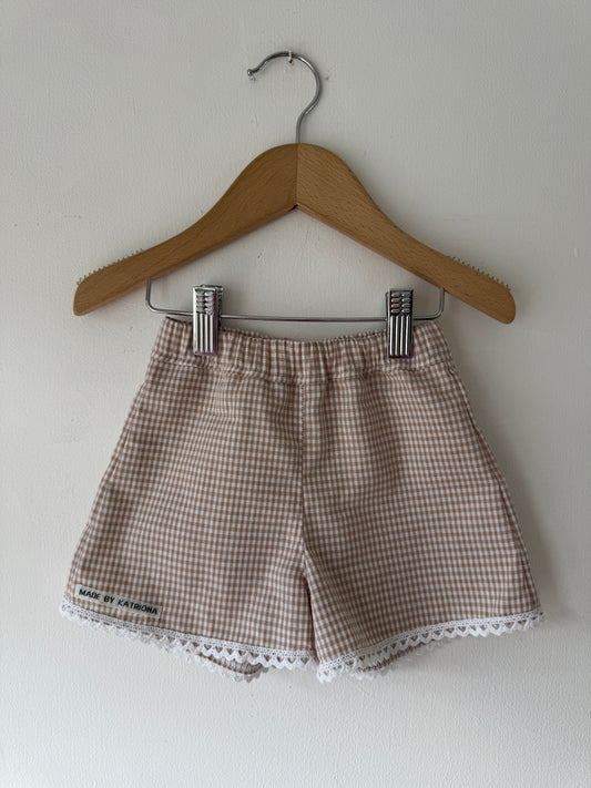 Beige gingham shorts 1-2 years - also available to request 'Made to Order'