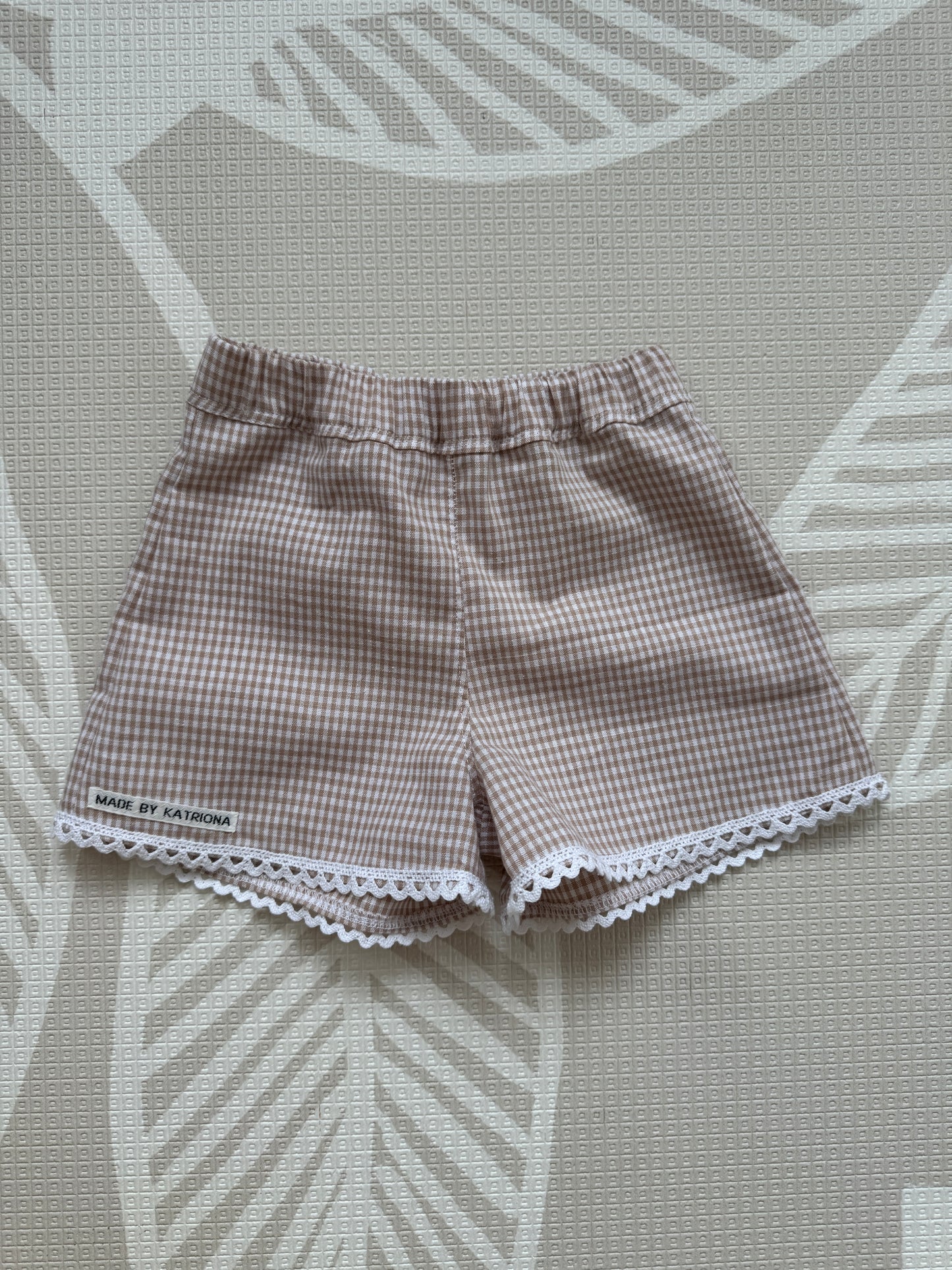 Beige gingham shorts 1-2 years - also available to request 'Made to Order'