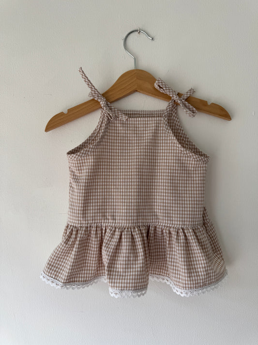 Beige gingham cami top 1-2 years - also available to request 'Made to Order'