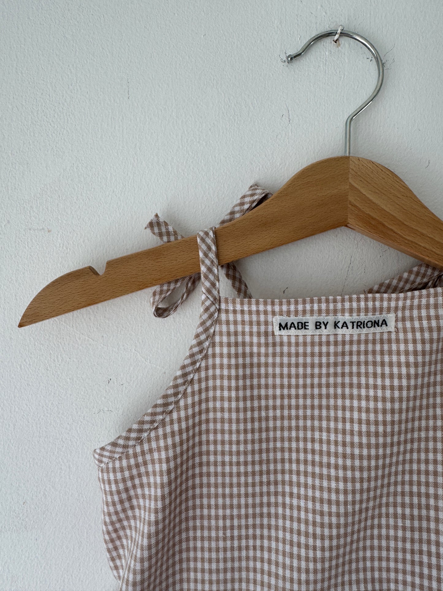 Beige gingham cami top 1-2 years - also available to request 'Made to Order'