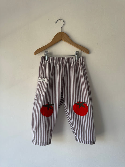Tomato appliqué striped Barrel Leg Pants 3-4 years